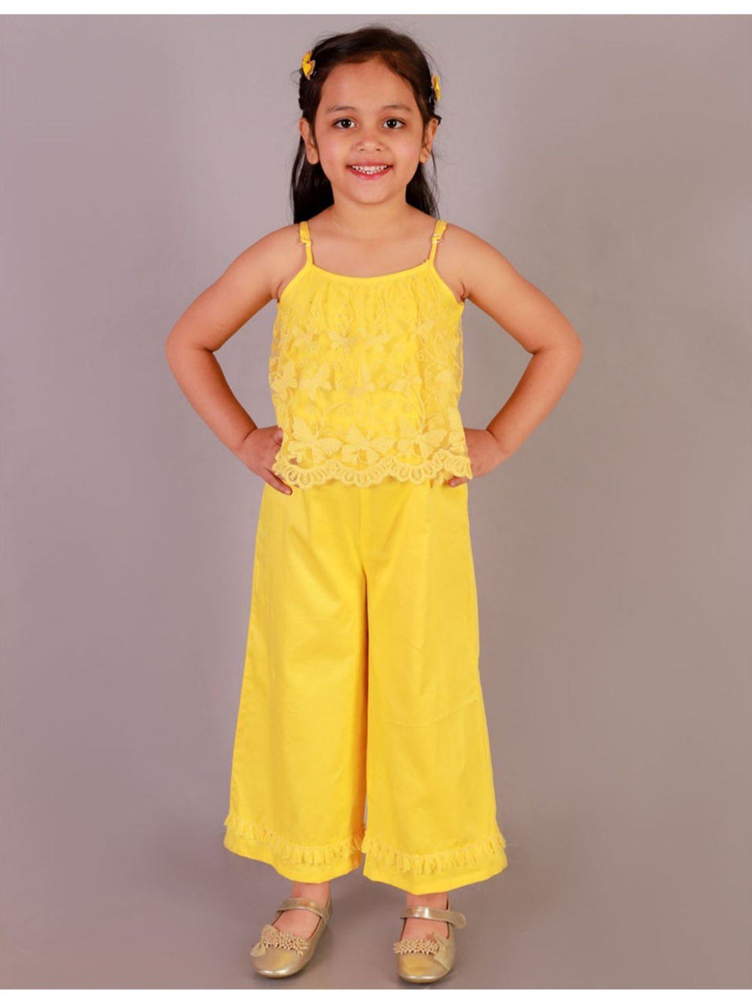Lil Drama Kids Yellow Embroidered Jumpsuit