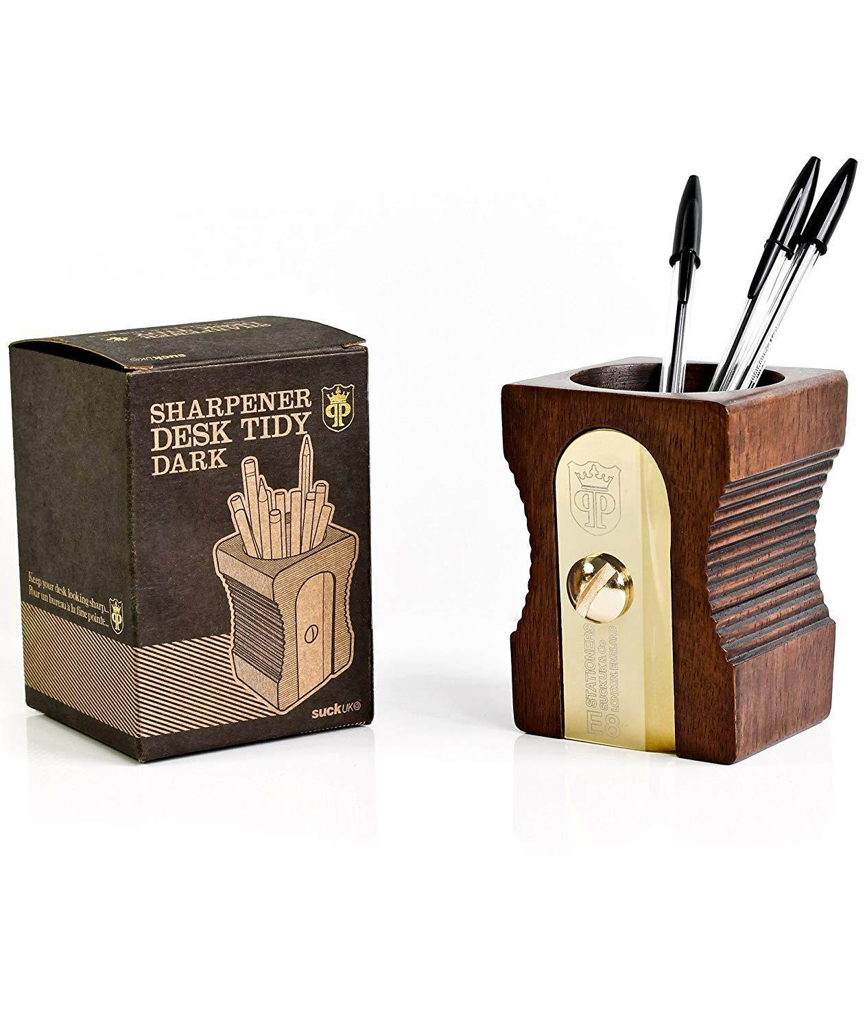 Suck UK Pencil Sharpener Desk Tidy and Stationary Holder/ Pen Pot - Perfect for Pens, Pencils, Rulers, Markers and Scissors  - Dark