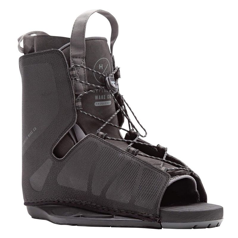 Hyperlite Frequency Adult Wakeboard Boot Bindings with Dual Lace Zones and Open Toe Design for Water Wakeboarding Boards, Men's Size 6-12 (Black)