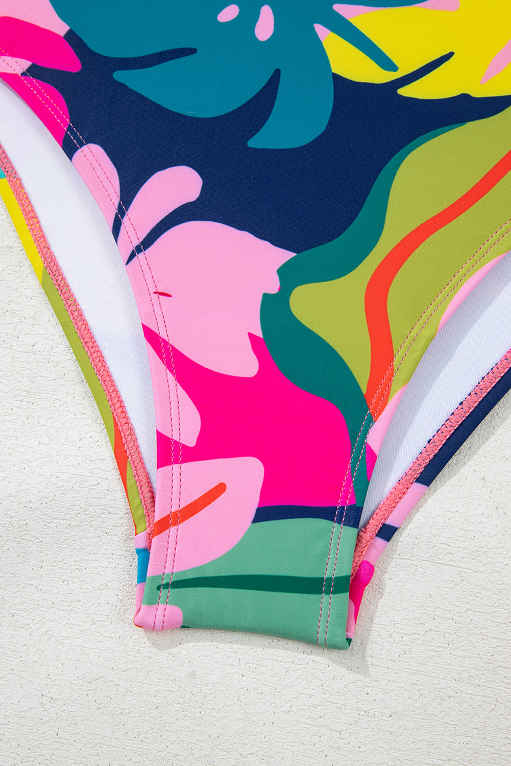 Black Plant Print Zip Front Half Sleeve One Piece Swimsuit