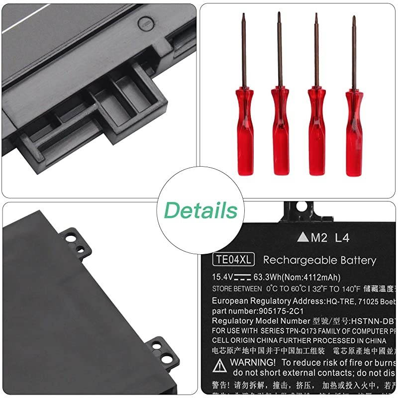 TE04XL Battery 154V 633Wh Compatible with Owmen 15AX200 15AX250WM 15AX210NR 15AX243DX 15AX252NR 15AX220TX Pavilion 15BC 15BC200NB 15BC251NR 15BC260NZ TE04XL