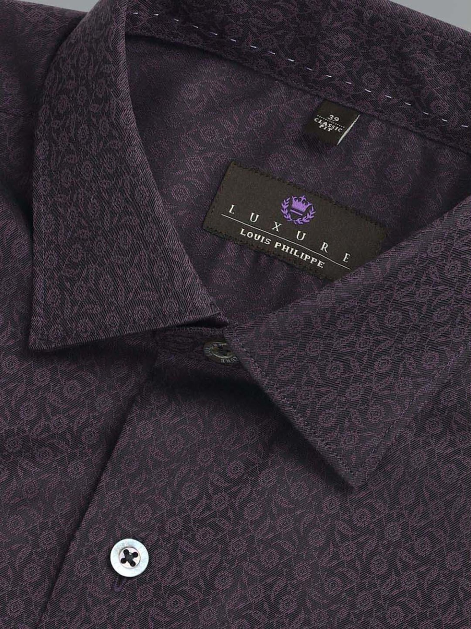 Luxure By Louis Philippe Brown Regular Fit Printed Shirt