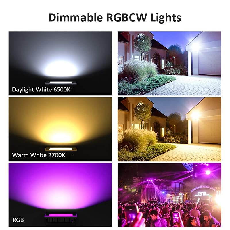 2 Pack 20W Smart LED Flood Lights RGBCW 2700K6500K 2000LM WiFi Outdoor Dimmable Color Changing Stage Light IP66 Waterproof Multicolor Wall Washer Light Work with Alexa