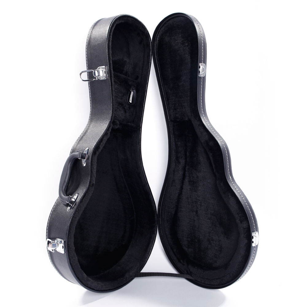 F-Style Microgroove Pattern Leather Wood Mandolin Case Black