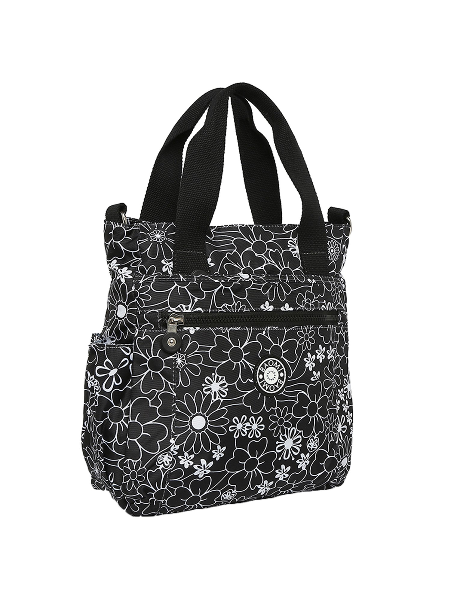 Baomi Black & White Printed Medium Handbag