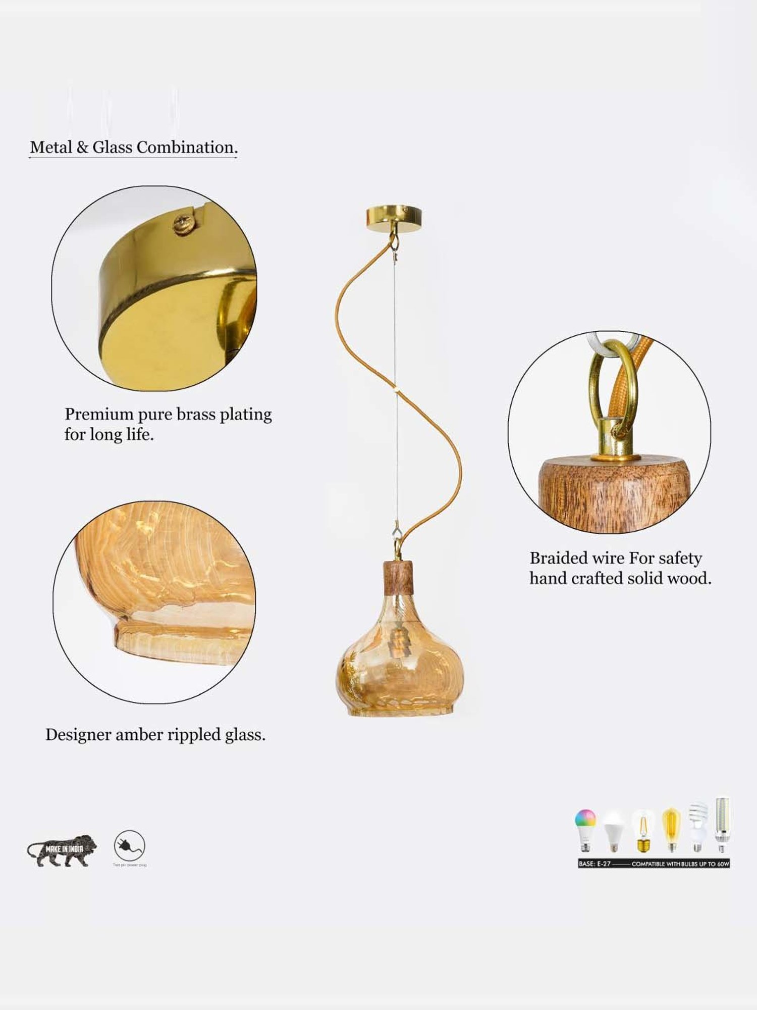 Kapoor Lamp Shades Amber Glass Optica Hanging Light