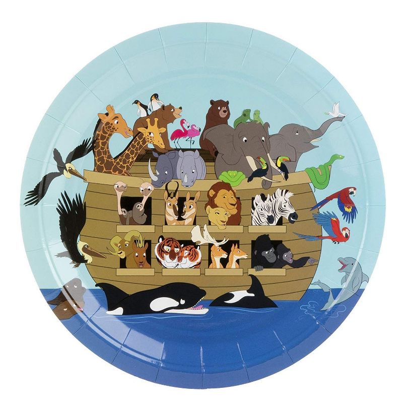 Blue Panda 80-Count Disposable Paper Plates, Noah's Ark Party Supplies Church Gatherings Round 9"x9"
