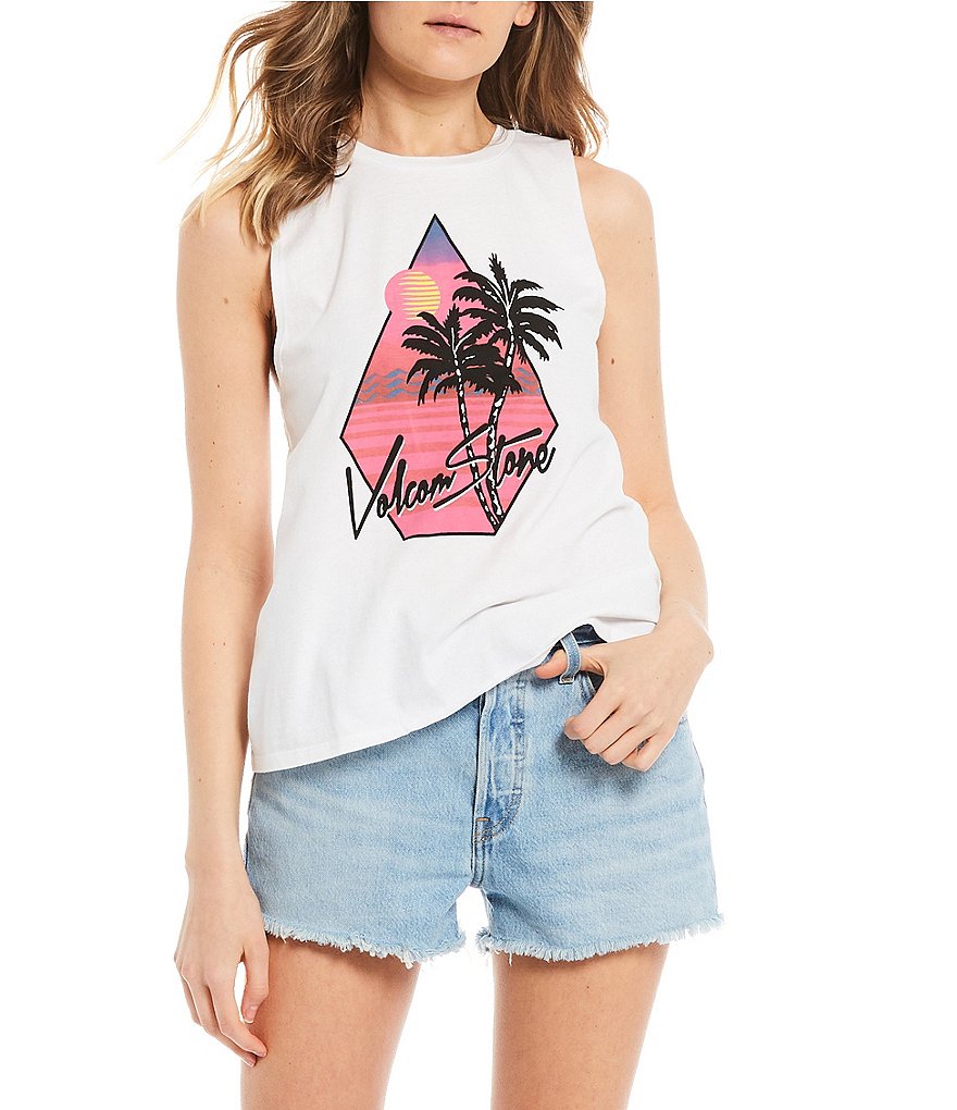 June & Hudson Floral Asymmetrical Button Front Tank Top