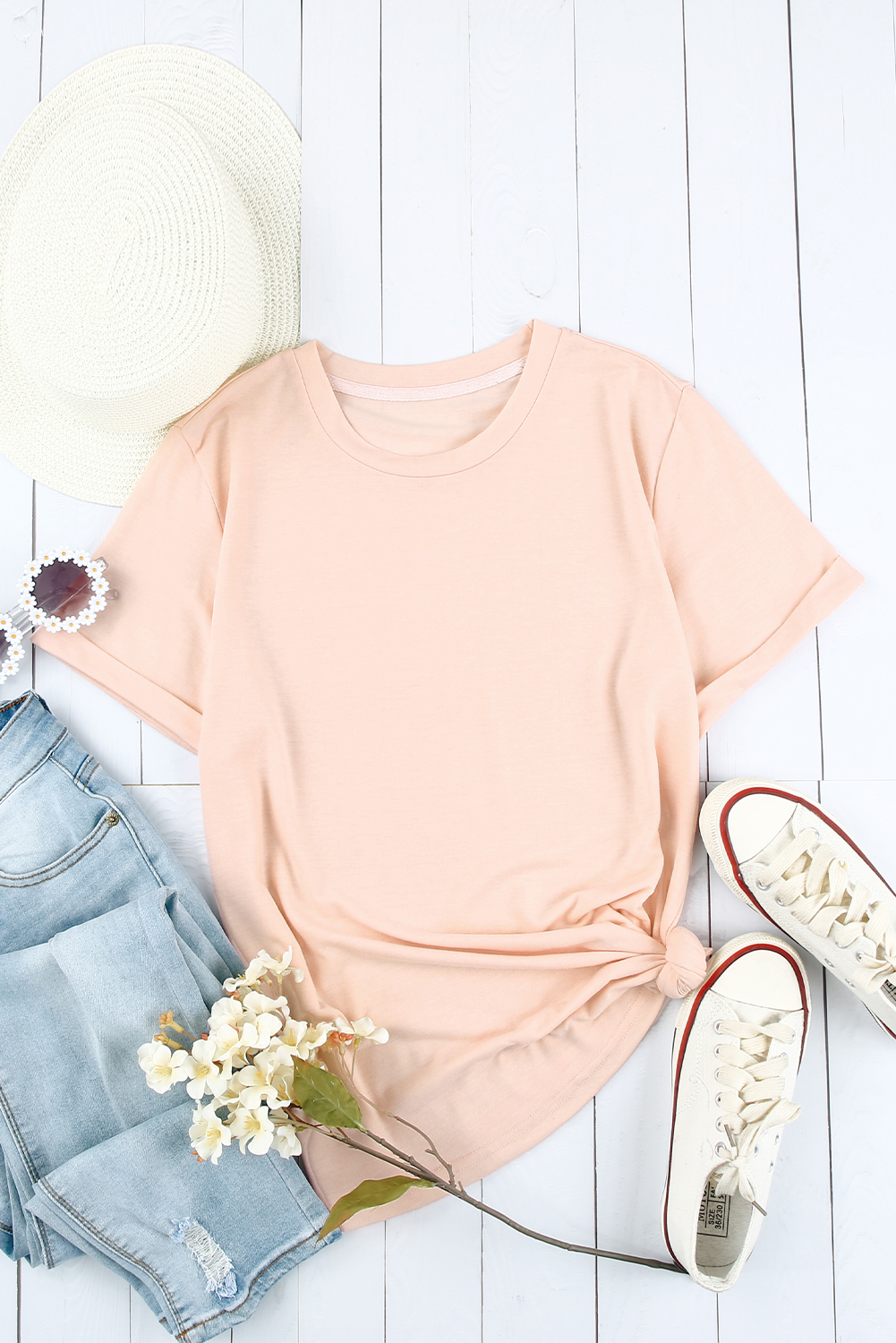 Blank T Shirt - Pink Casual Solid Color Crew Neck Tee Customized