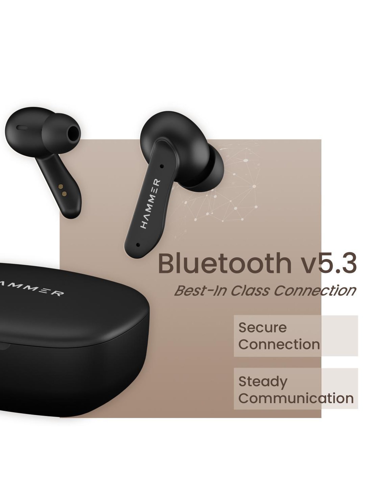 Hammer Solitude In Ear BT v5.3 Earbuds with Upto 22H Playtime & ENC (Truffle Black, True Wireless)