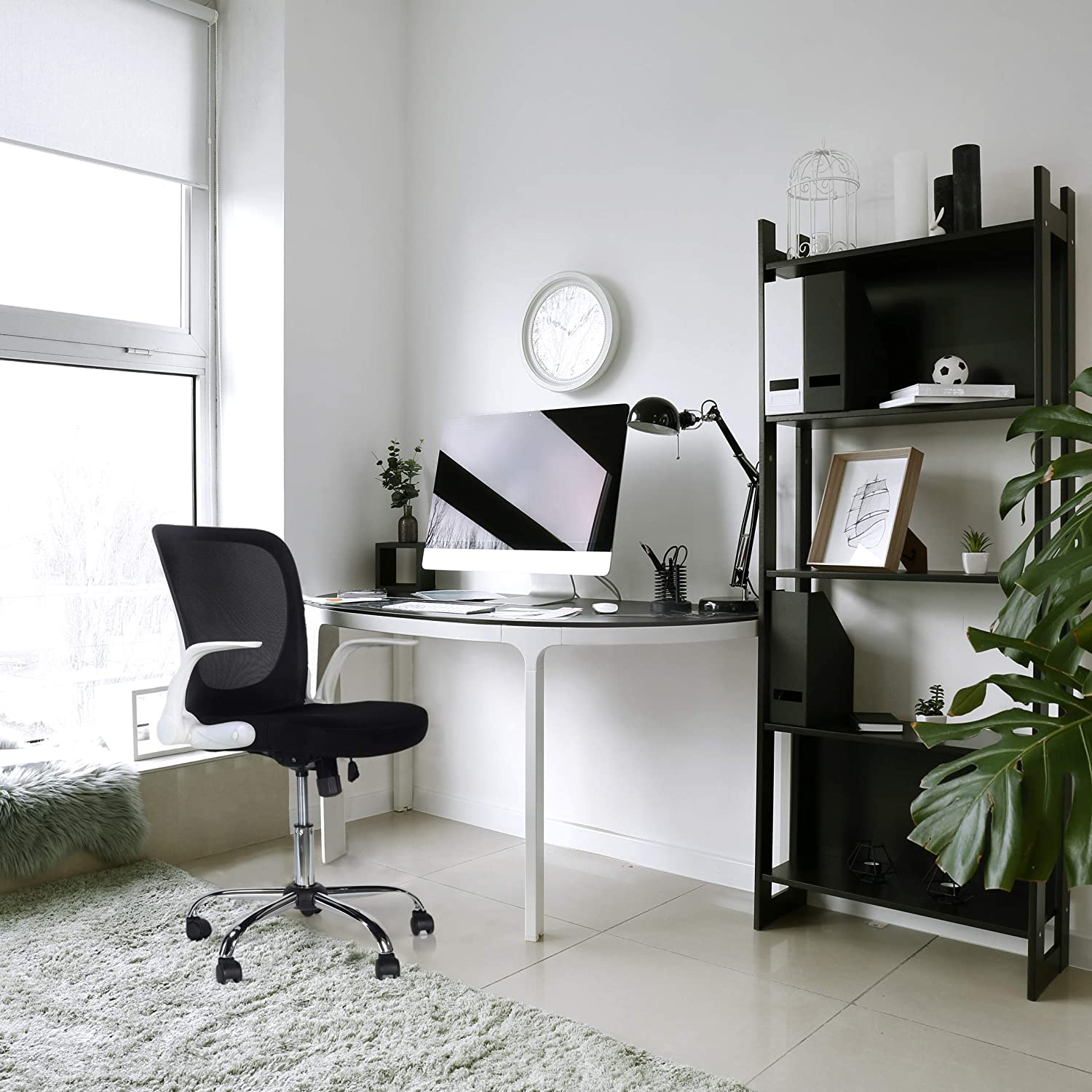 Home Office Chair Computer Desk Chair Flip-up Armrest Ergonomic Task Chair Compact 360&deg; Rotation Fold Away Space Saving Seat (9896)