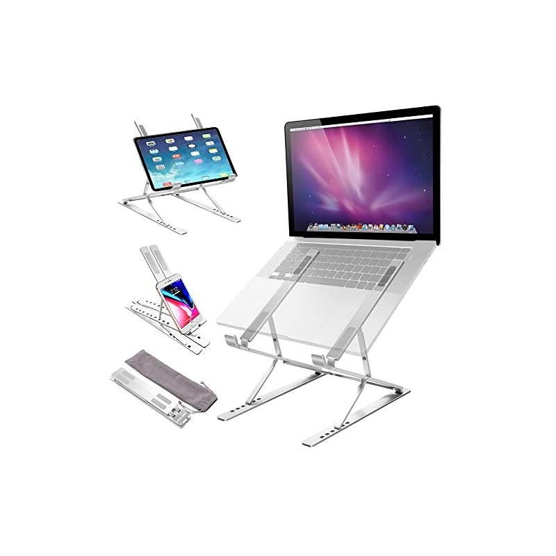 Ergonomic Laptop Stand for Desk Sturdy Aluminium Laptop Riser with 6+9 Adjustable Levels Portable Foldable Laptop Holder Compatible with All Notebooks iPads Tablets up to 173