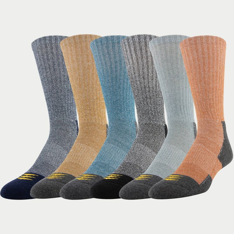 PowerSox Men's Workwear 6pk Crew Athletic Socks - Rust/Teal 6-12.5