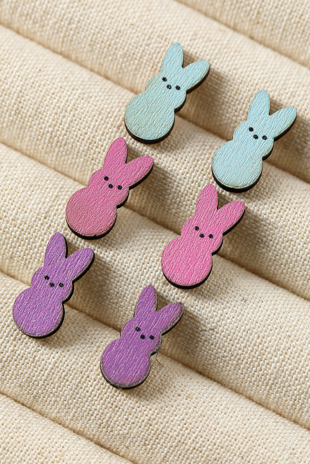 White Easter Bunny Doll Shape Wooden Stud Earrings