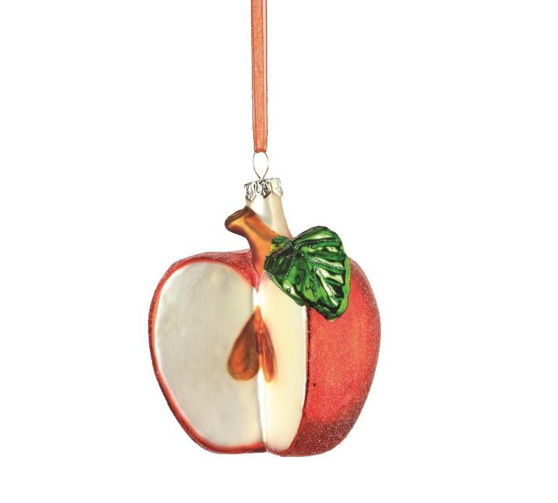 Napa Home and Garden 3.5" Glittered Sliced Apple Fruit Glass Christmas Ornament - Red/White