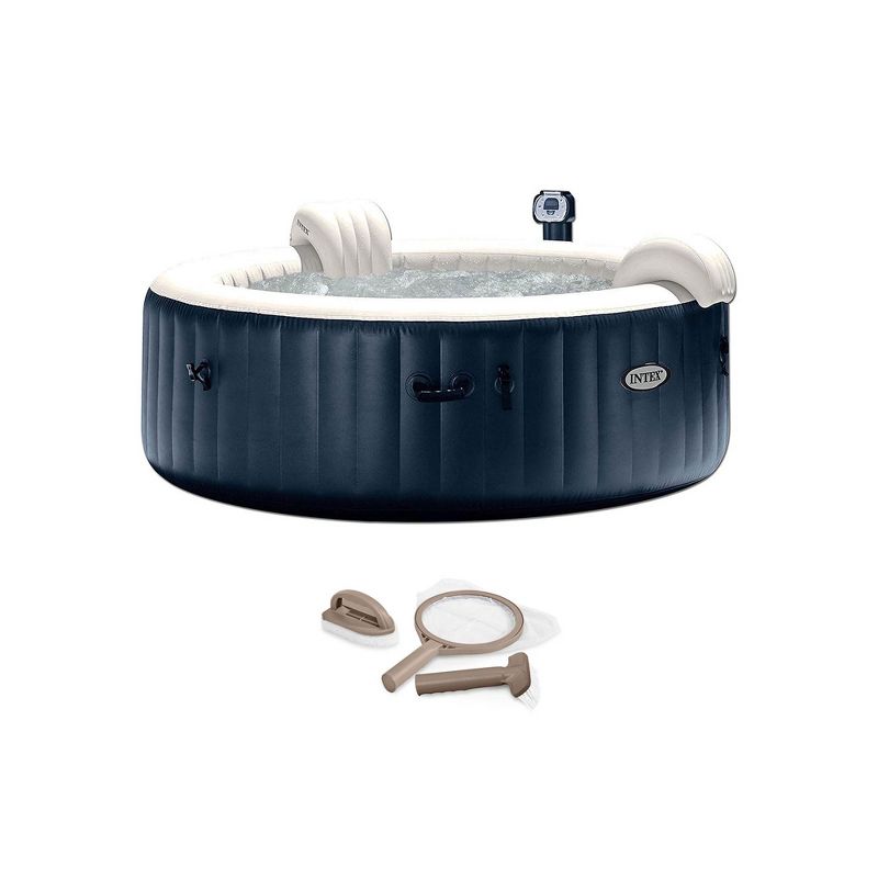 Intex 28409E PureSpa 6 Person Home Inflatable Portable Heated Round Hot Tub 85" x 28" with Bubble Jets, Heat Pump and Spa Maintenance Kit