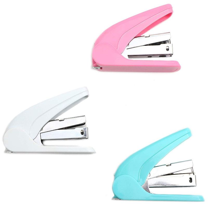 Paper Junkie 3 Pack Alloy Steel Mini Stapler Set, Pastel Colors