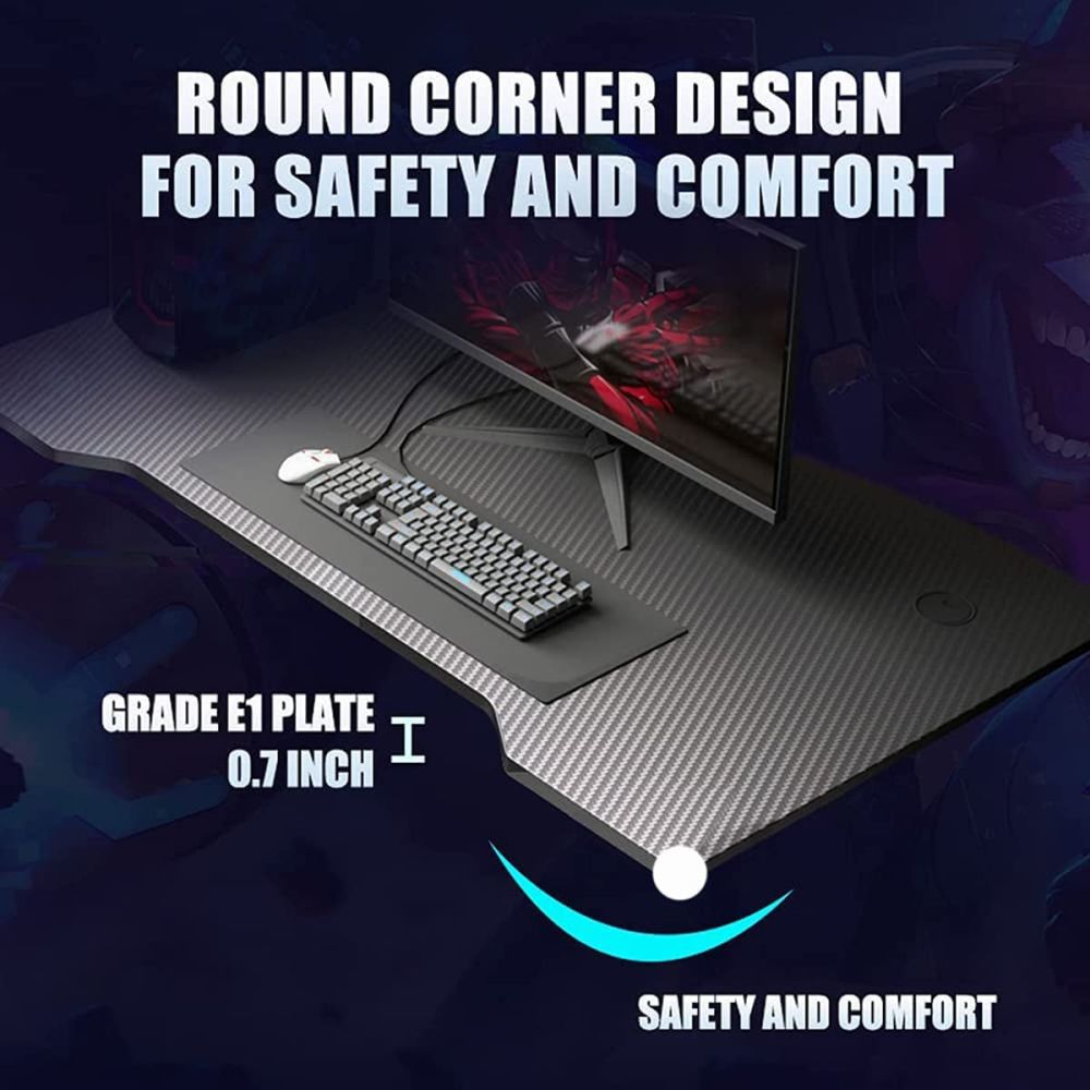 Gaming Desk, 47 Inch Gaming Tables, Z Shaped Home Office PC Computer Table, Black Gamer Workstation with 2 Cable Management Holes, Large Gaming Surface (Black)