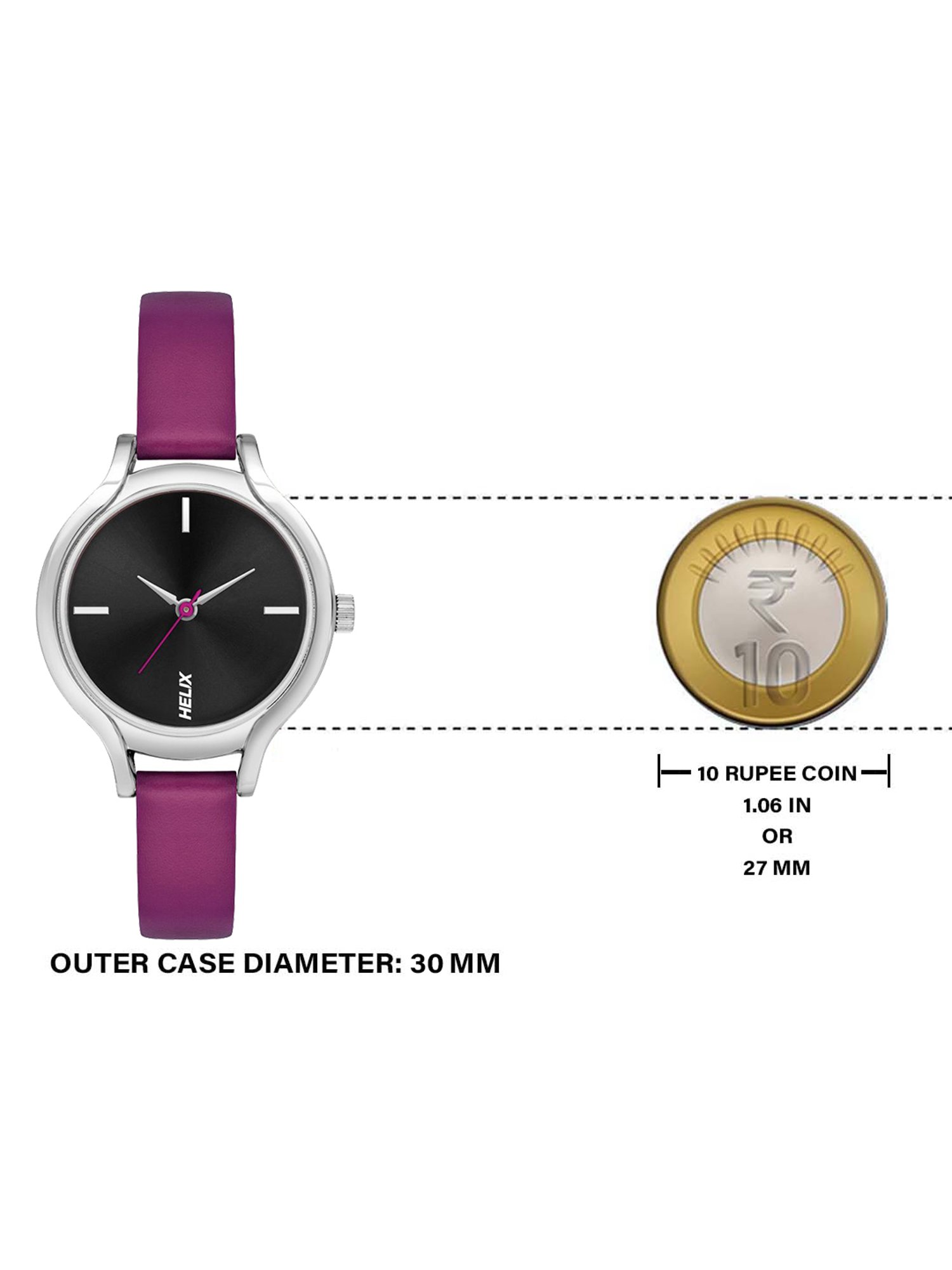 Helix By Timex Black Round Dial Analog Leather Women Watch - TW027HL19