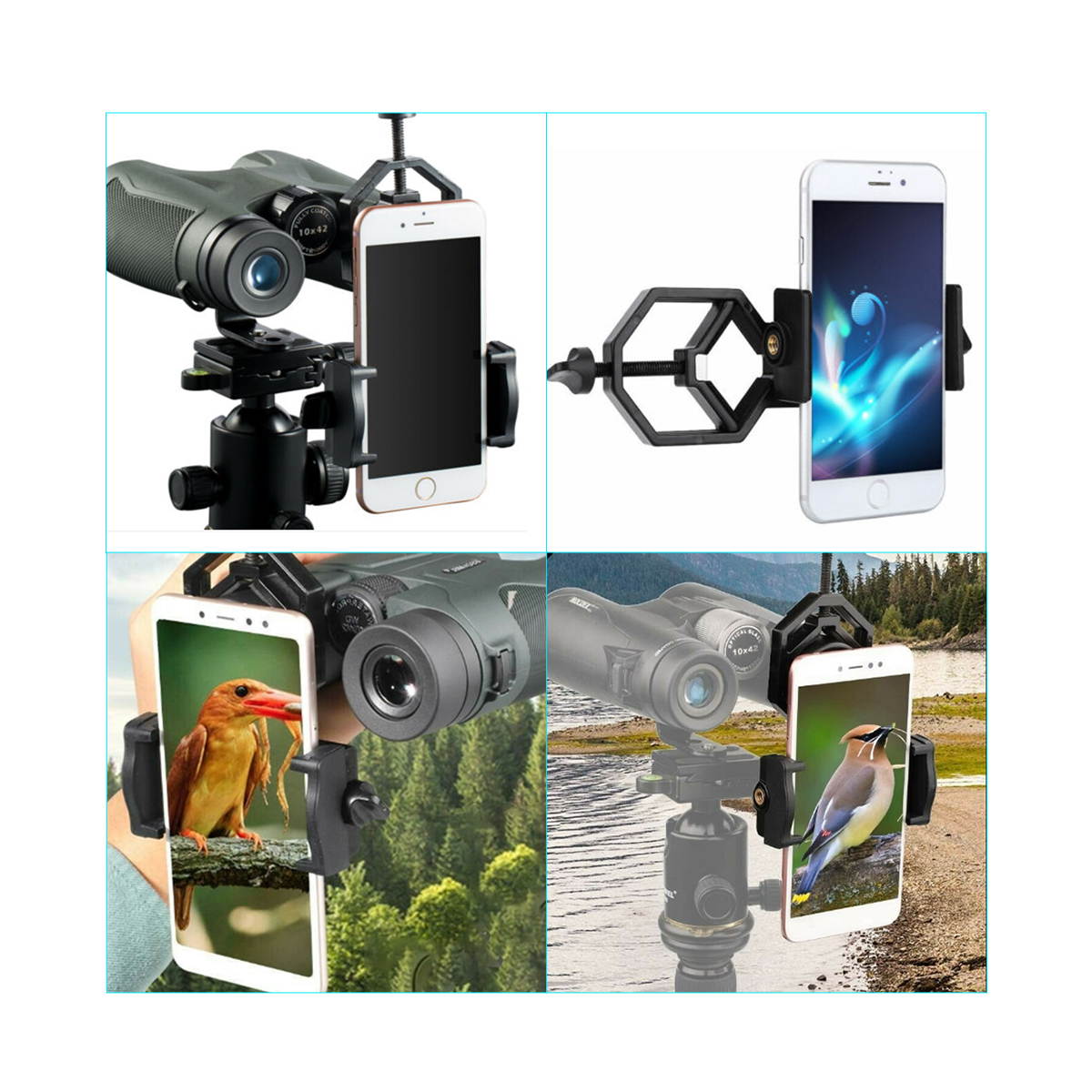 FirstPower Universal Cell Phone Adapter Mount - Compatible Binocular Monocular Spotting Scope Telescope Microscope-Fits Almost All Smartphone on The Market -Record The Nature The World