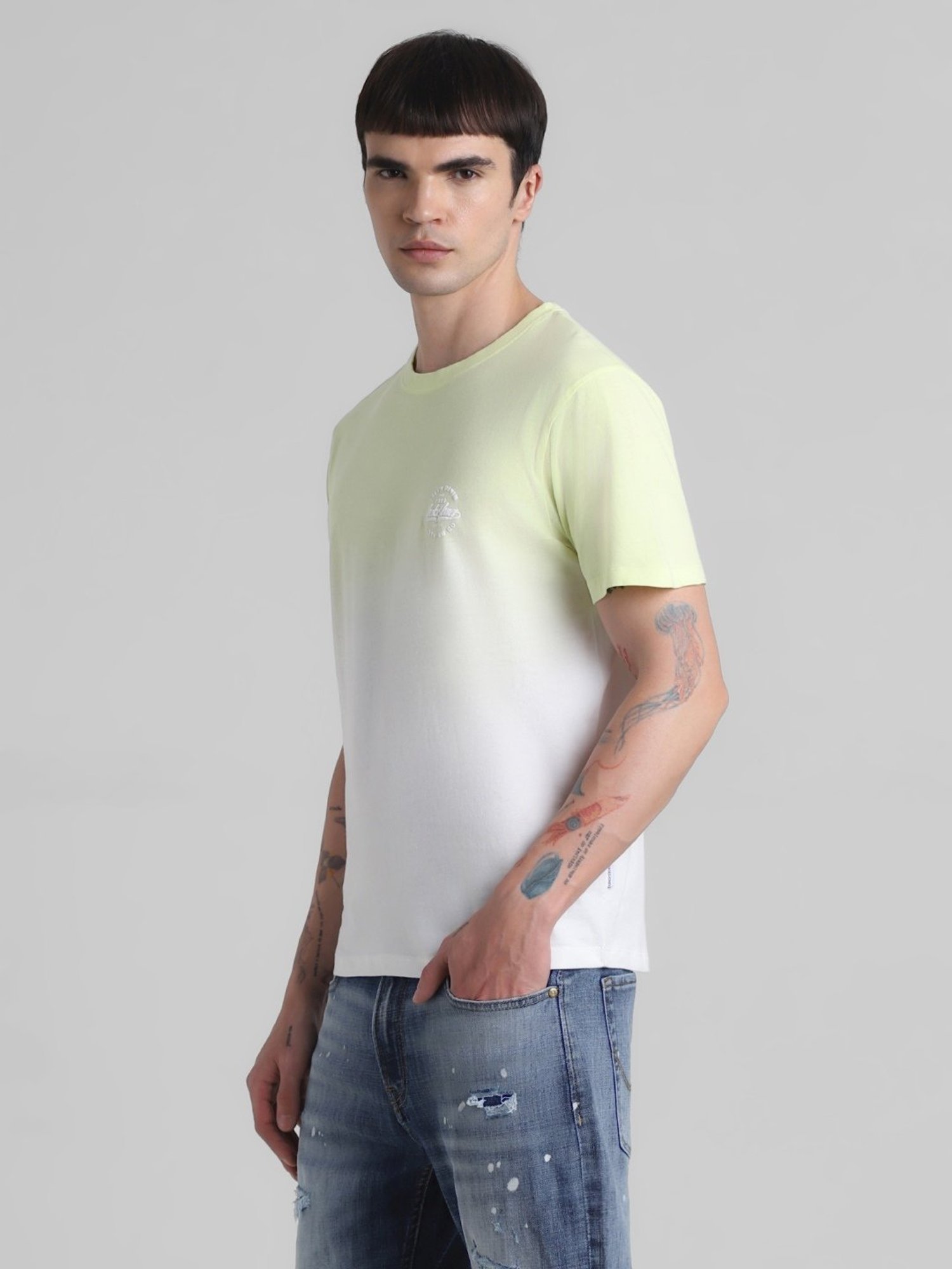 Jack & Jones Sunny Lime Cotton Regular Fit Self Pattern T-Shirt