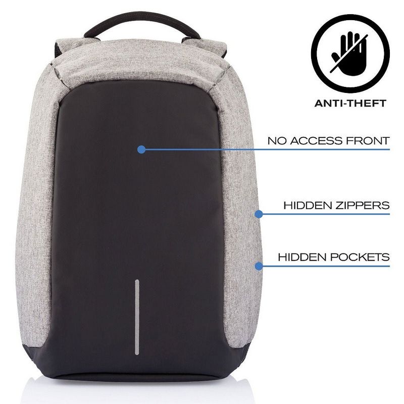 XD Design P705.562 Bobby Extra Large Anti Theft Compact Travel Laptop Case Backpack with USB Port and Hidden Compartments, Grey