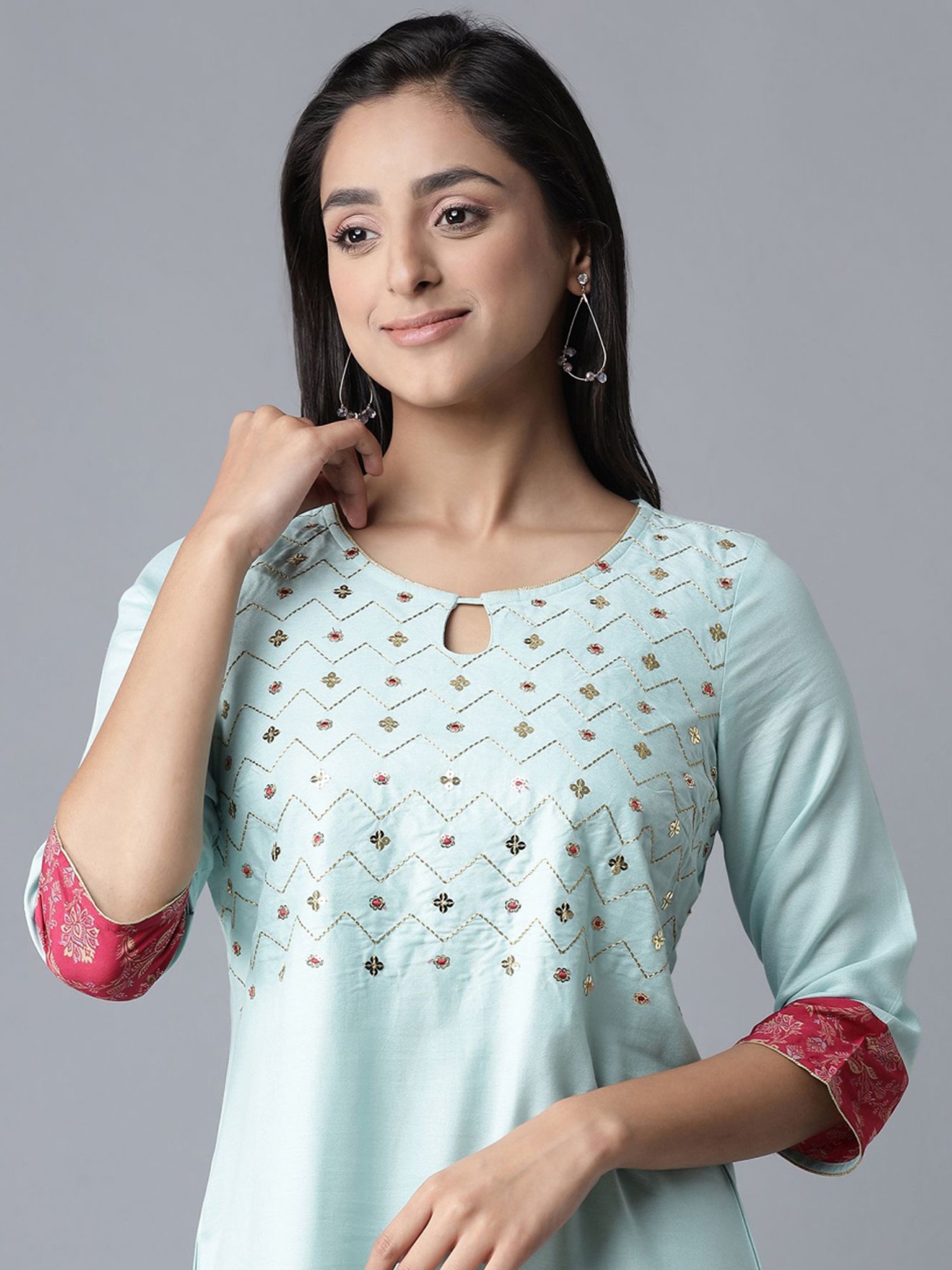 Aure by Aurelia Blue & Pink Embellished Kurta Palazzo Set