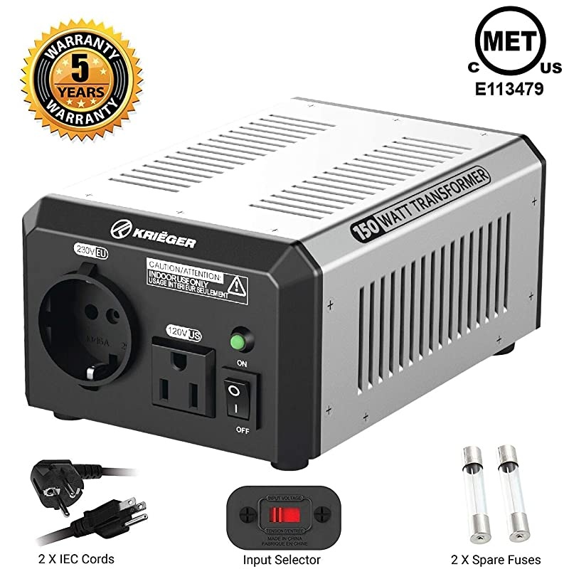 150 Watts Voltage Transformer, 110/120V to 220/240 Volts Step Up Step Down Voltage Converter, American and European AC Outlet, MET Approved Under UL and CSA