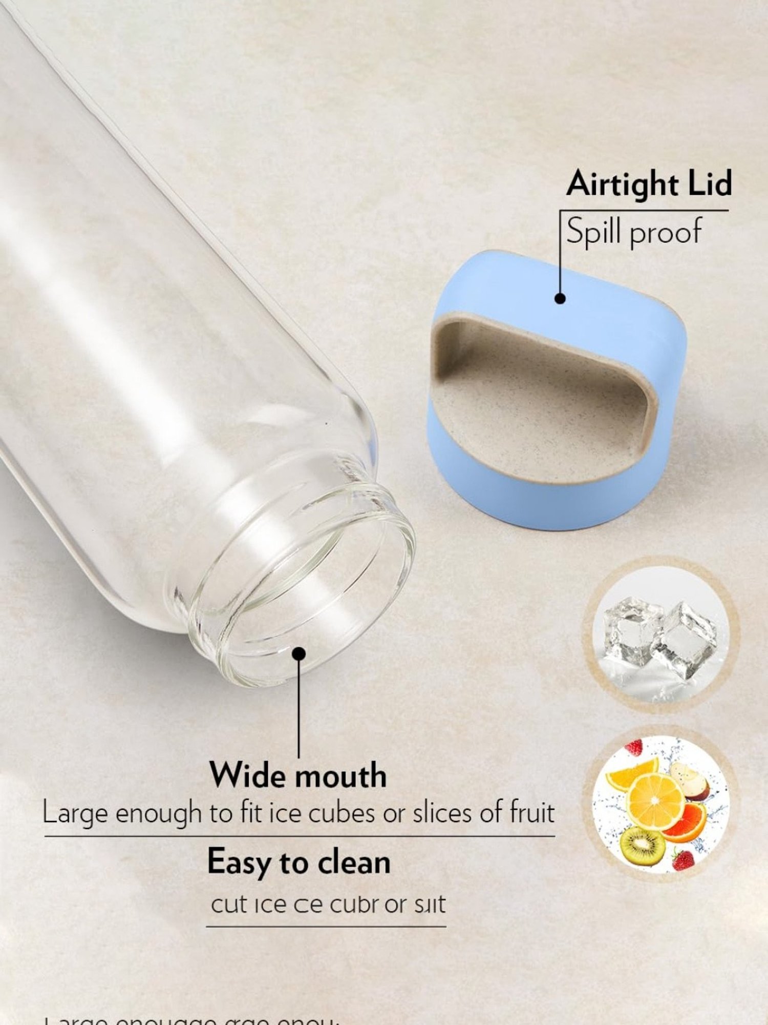 Borosil Water Bottle with Leakproof & Easy to Carry (Transparent, 750 ml)