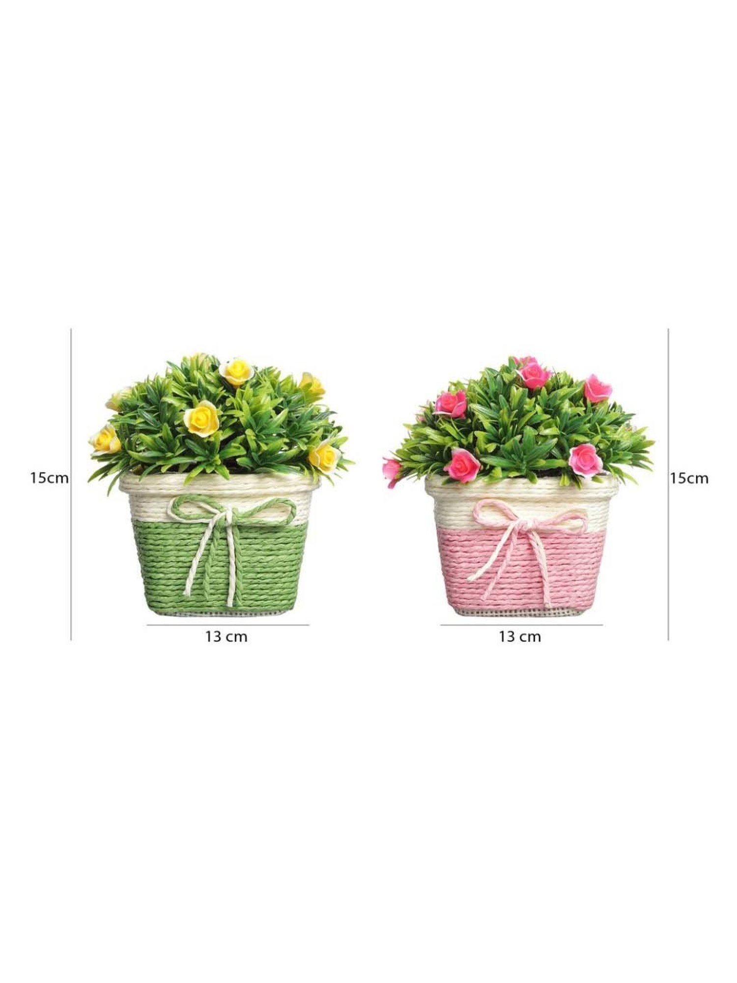 Foliyaj Multicolor Plastic Artificial Flower Plant With Pot - Set of 2