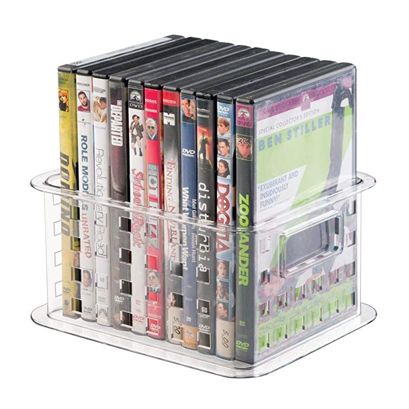 Plastic Stackable Household Storage Organizer Container Bin with Handles for Media Consoles Closets Cabinets Holds DVDs Blu Ray Video Games Gaming Accessories 6 Pack Clear