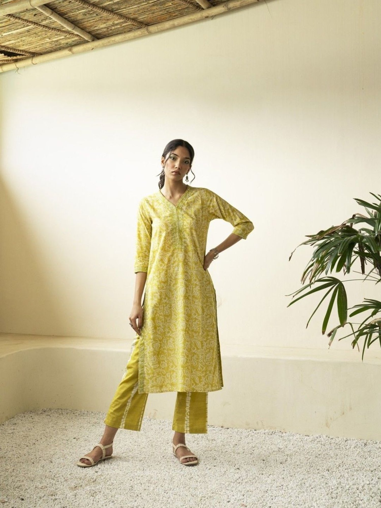 Akiso Inara Green Block Printed Anarkali Kurta