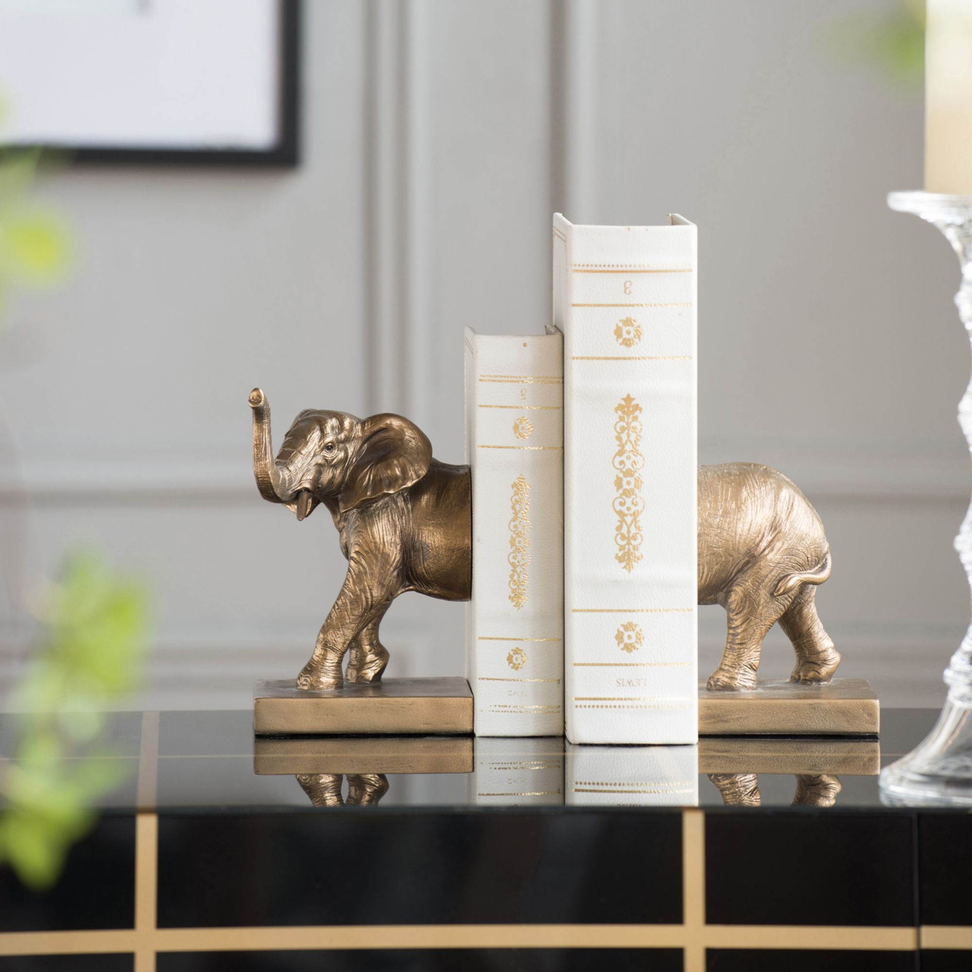 Set of 2 Copper Brown Contemporary Elephant Bookends 8.5"