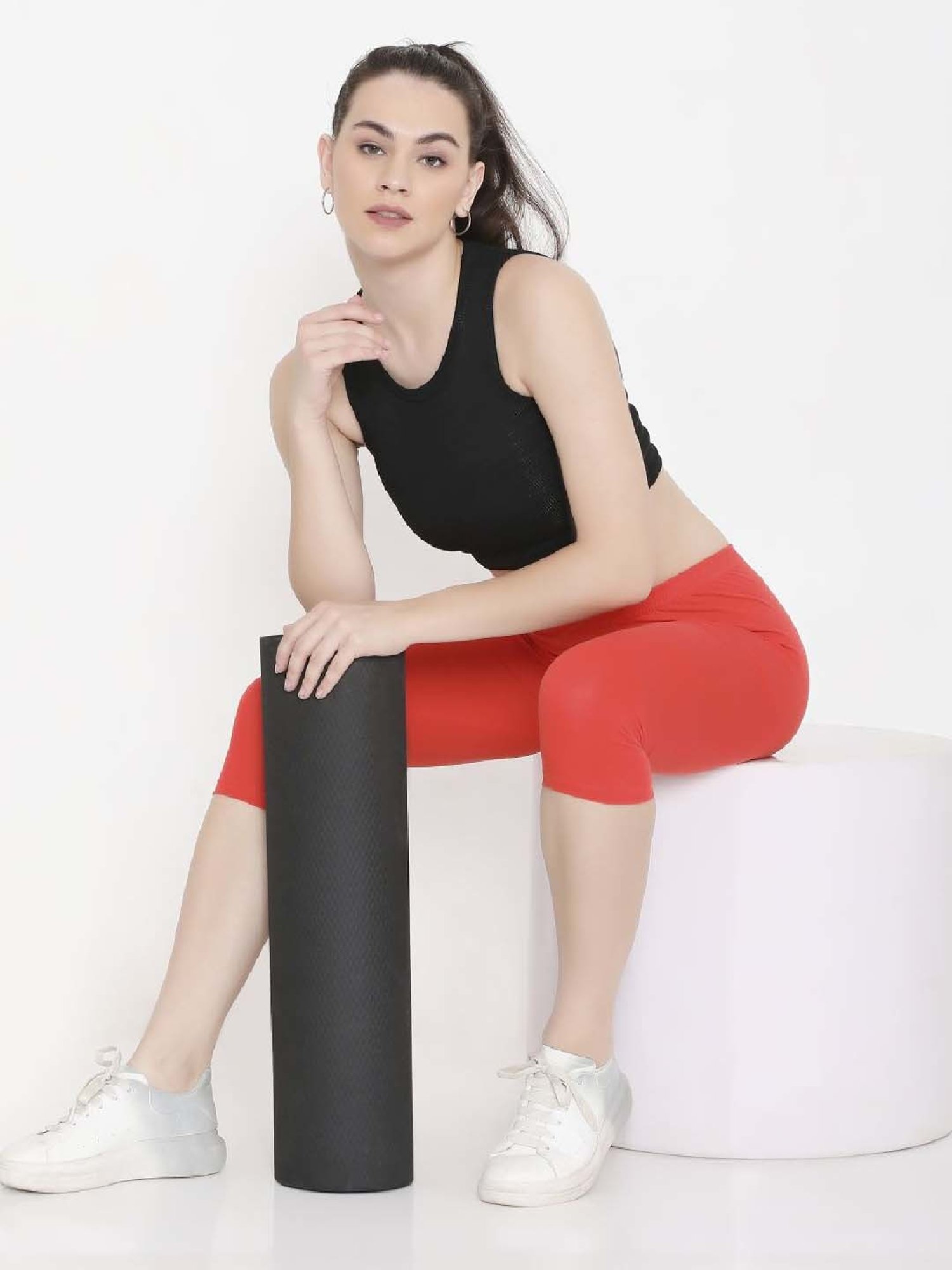 FEELINGS Orange Cotton Plain Capris