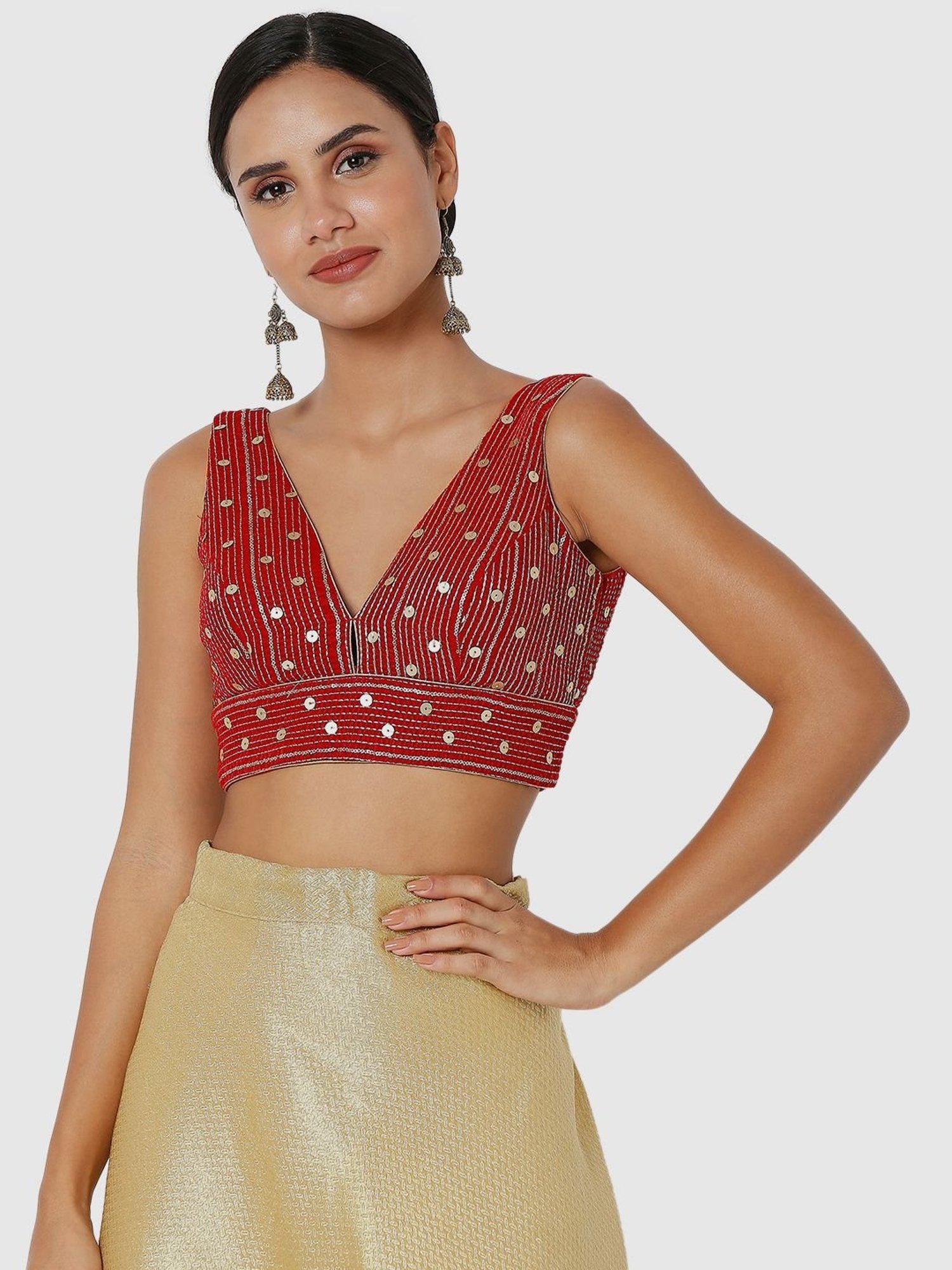 Salwar Studio Red Embellished Readymade Blouse