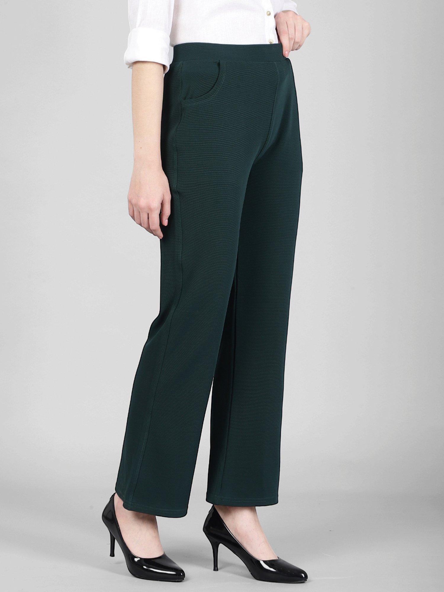 FITHUB Teal Regular Fit High Rise Bootcut Trousers