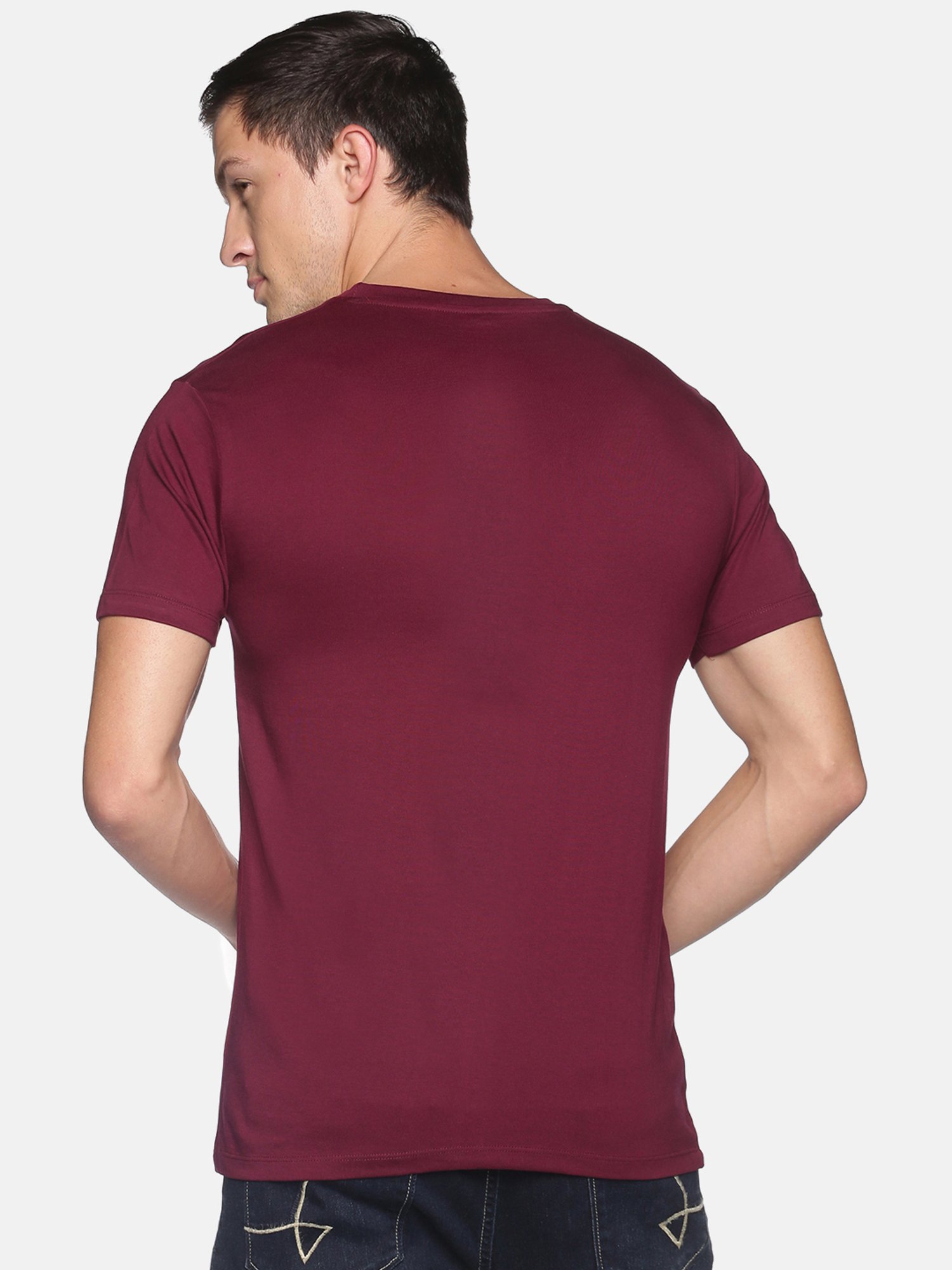 BLACK RADIO Maroon Slim Fit Printed Cotton Crew T-Shirt