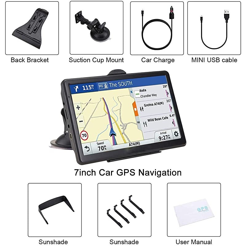 Navigation for Car Latest 2021 Map 7 inch Touch Screen Car 2568GB Voice Turn Direction Guidance Support Speed and Red Light Warning PreInstalled North America Lifetime map Free Update