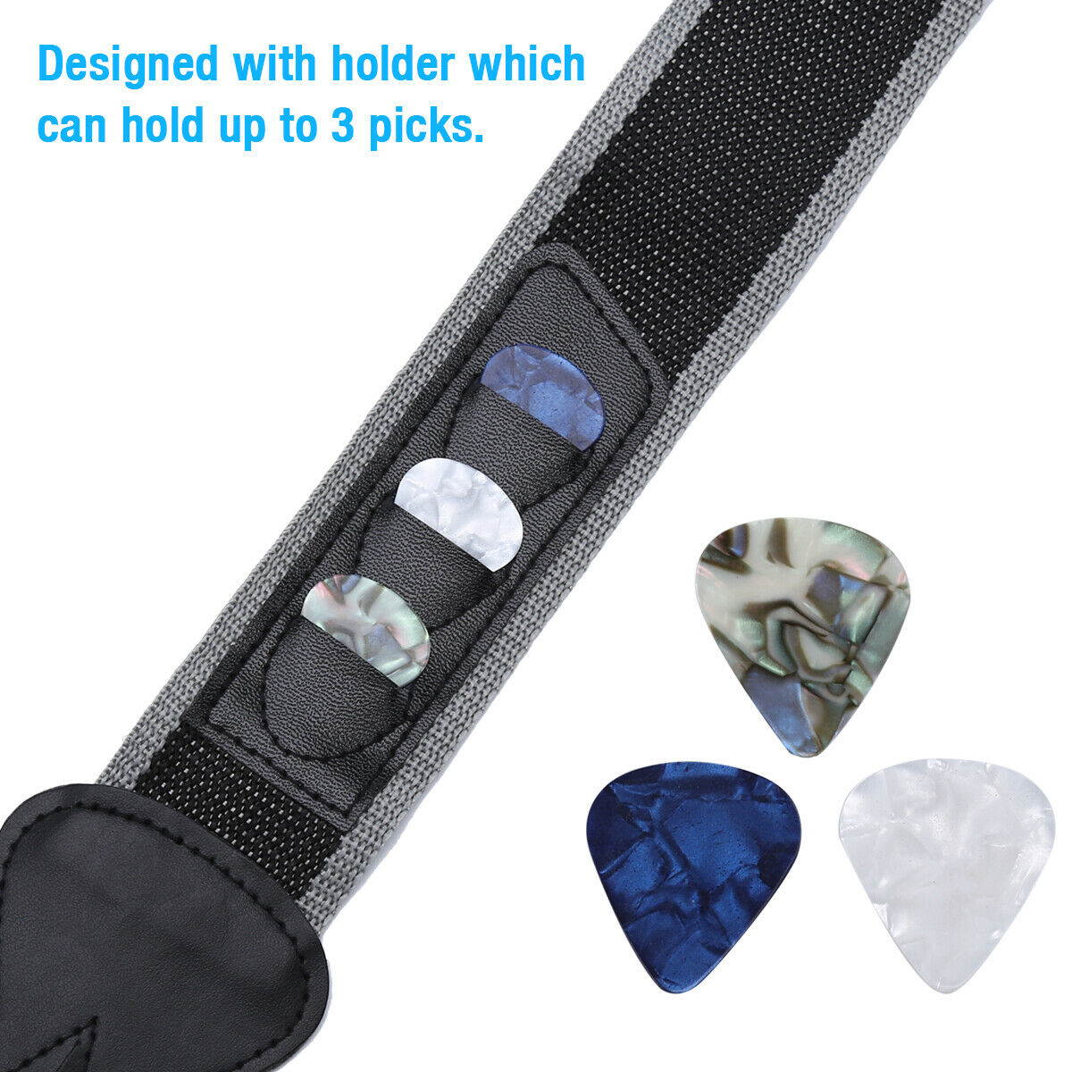 Guitar Strap Nylon Pick Holder with 3 Guitar Picks for Electric Acoustic Guitar