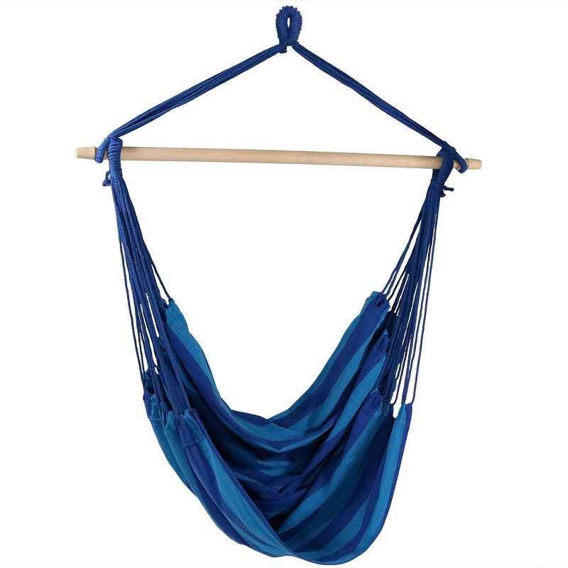 Beach Oasis Jumbo Hanging Rope Hammock Chair Swing - Blue Stripe - Sunnydaze Decor