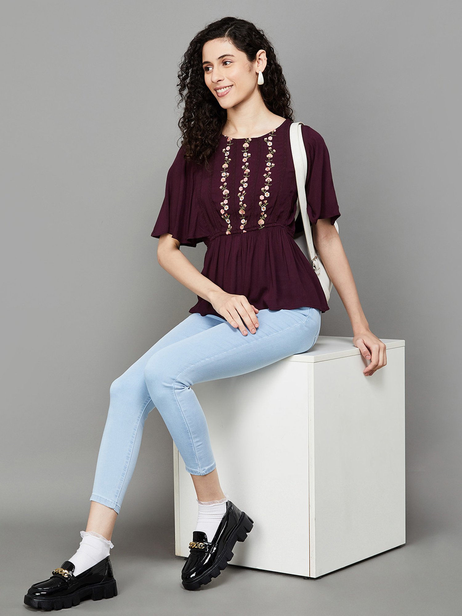 Fame Forever by Lifestyle Wine Embroidered Top