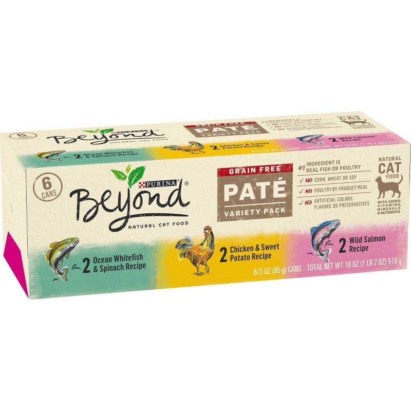 Purina Beyond Grain Free Paté Whitefish, Chicken & Salmon Premium Wet Cat Food - 3oz/6ct Variety Pack