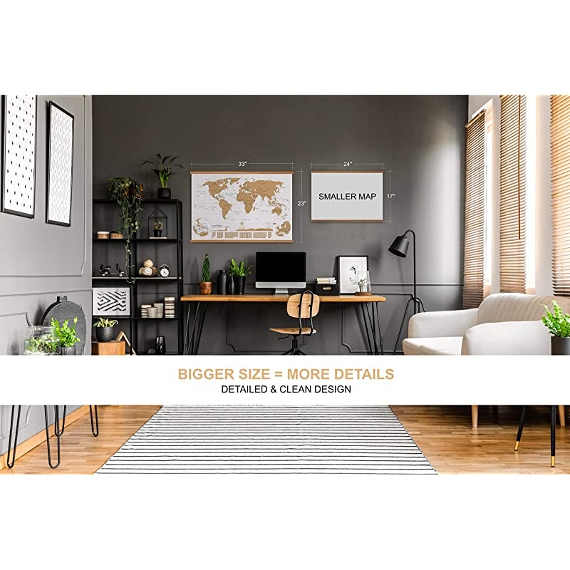 NIVI Scratch Off World Map XLarge International Travel Poster with Frame | 33 x 23 Inches | Country Flags Continents Major Cities USA States Provinces | Vibrant Colors | Compact Tube