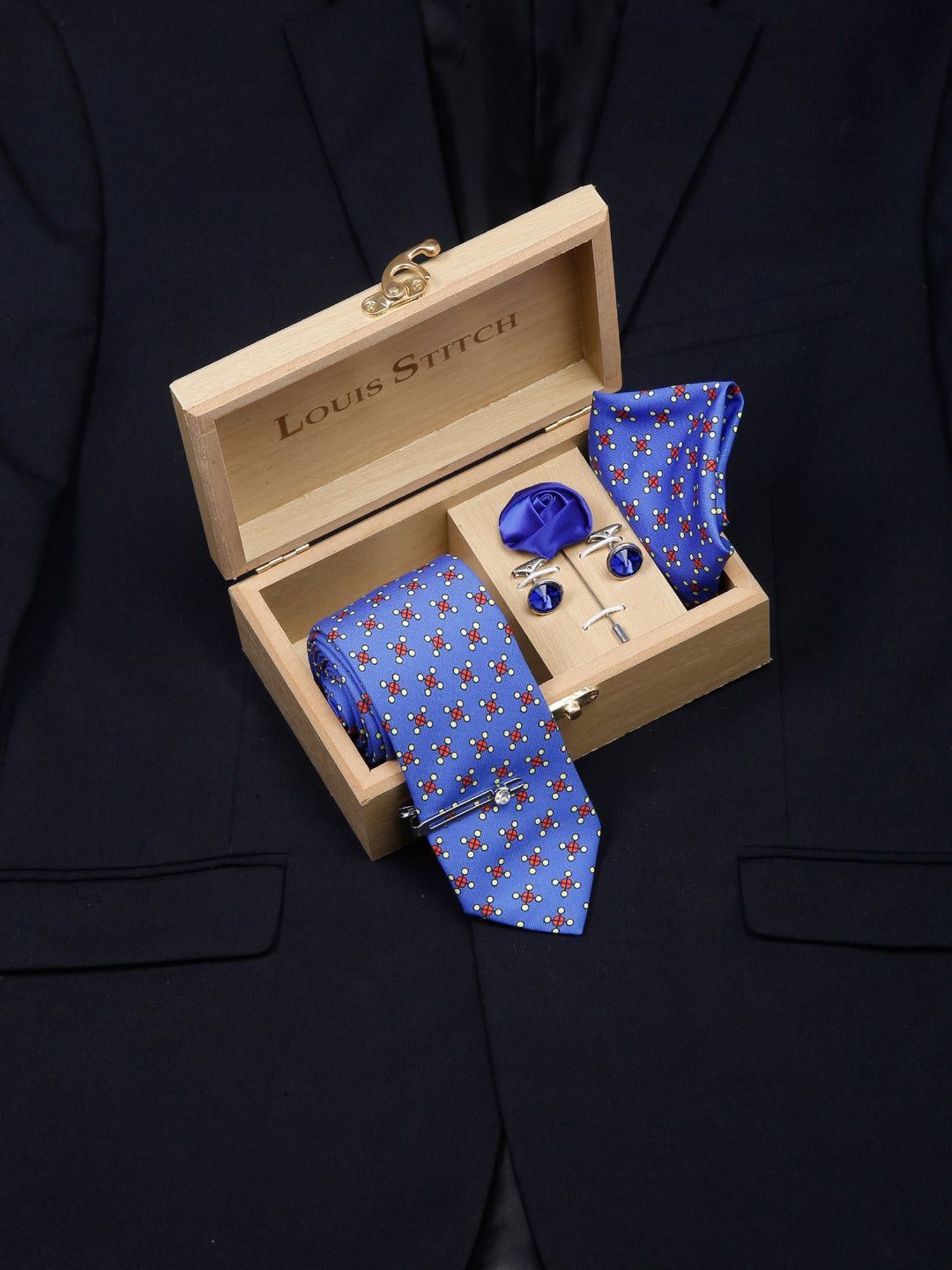 Louis Stitch Blue Printed Necktie Gift Set - Set of 5