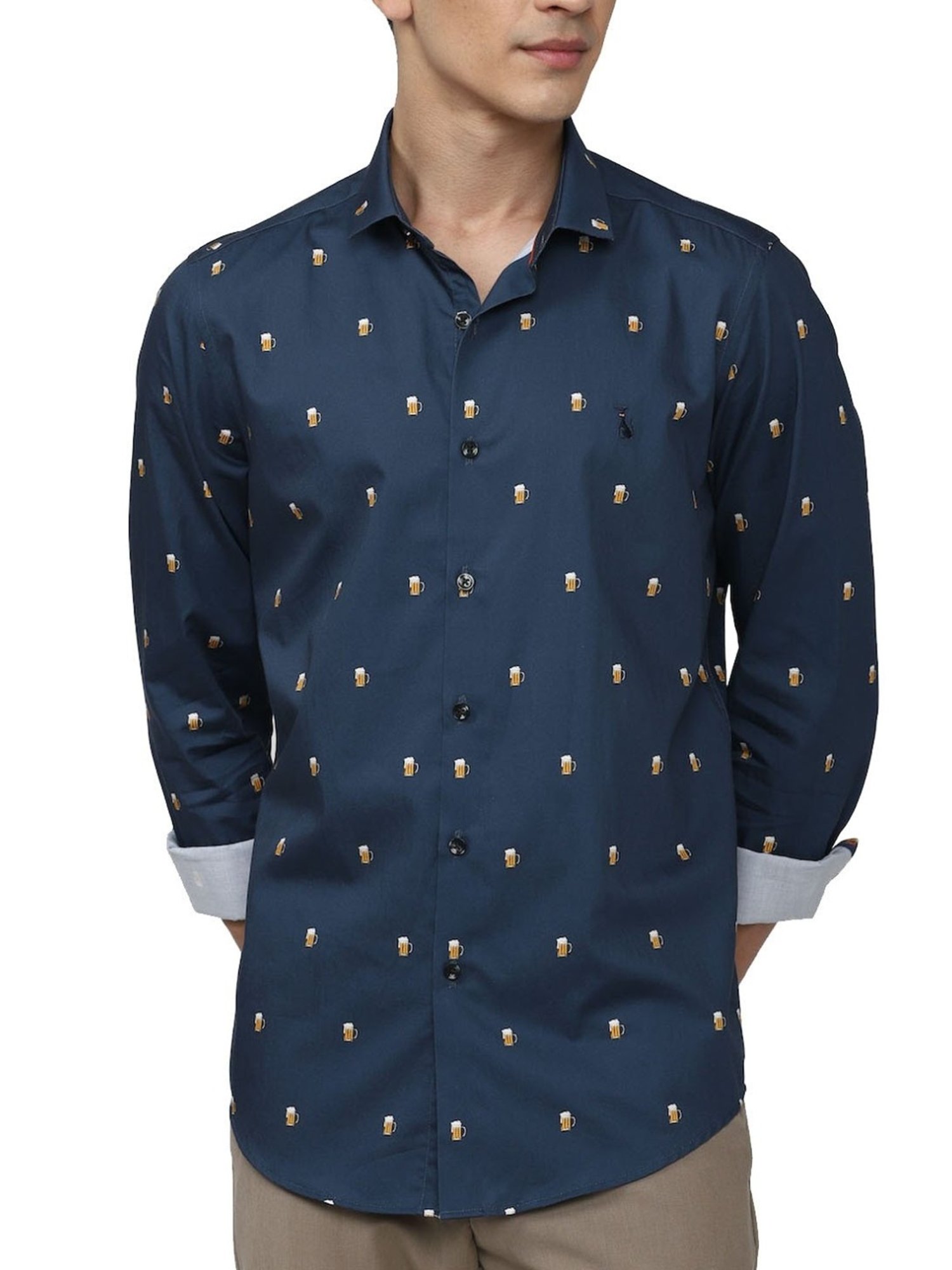 Simon Carter London Navy Printed Slim Fit Shirt