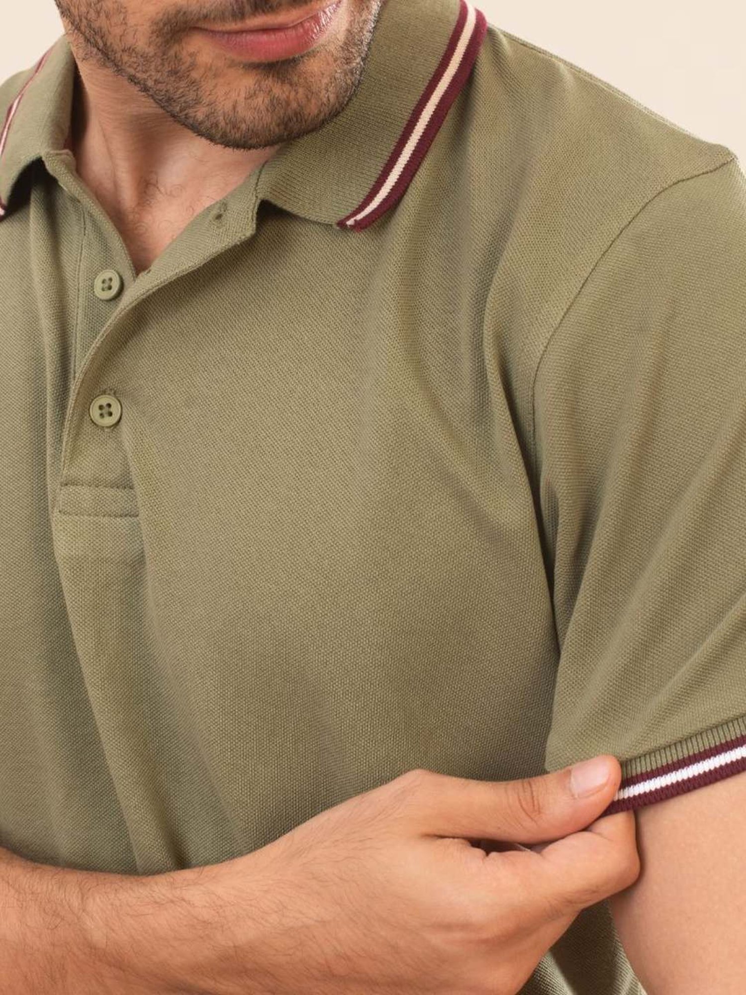 The Bleu Label Green Cotton Slim Fit Polo T-Shirt