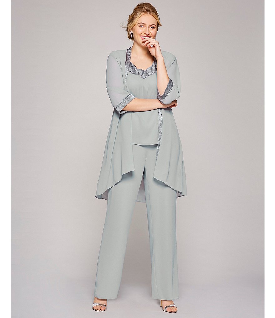 Le Bos Plus Scoop Neck 3/4 Sleeve Textured 3-Piece Pant Set