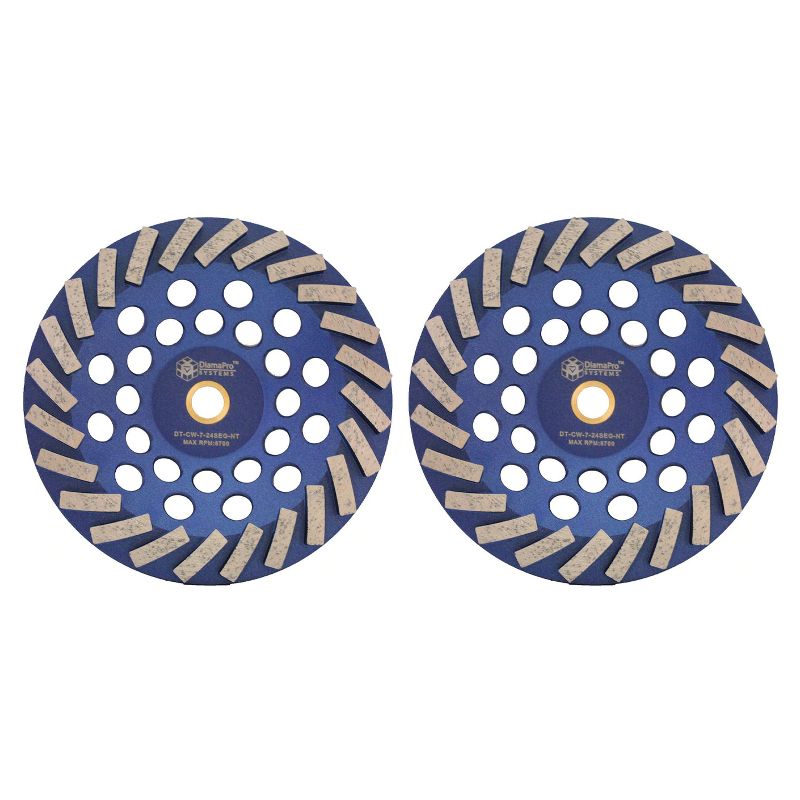 DiamaPro Systems DT-CW-7-24SEG-NT Non Threaded 7 Inch 24 Segment Turbo Concrete Grinding Cup Wheel for Grinding, & Leveling, (2 Pack)