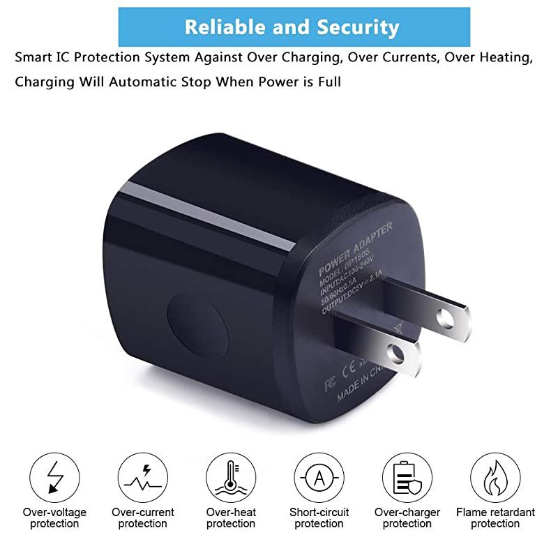 Charger Plug, 5Pack  Dual Port USB Wall Charger Quick Charger Adapter 2.1A Fast Charging Block Brick Power Cubes Compatible with iPhone 11 XR X 8 7 6 Plus, iPad, Samsung S9 S8 S7, Android,Kindle