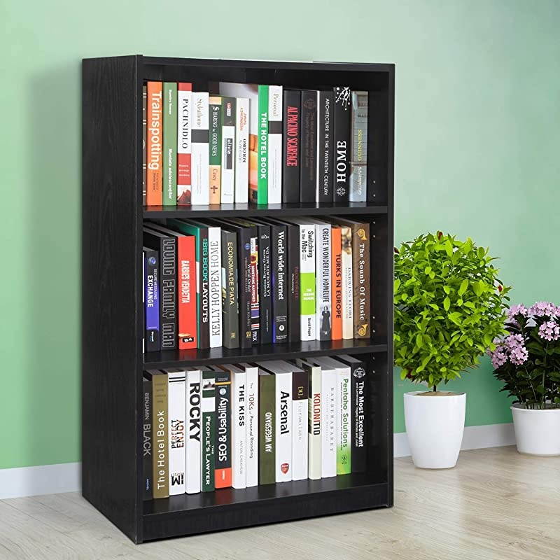 JAYA Simple Home 3-Tier Adjustable Shelf Bookcase, Black